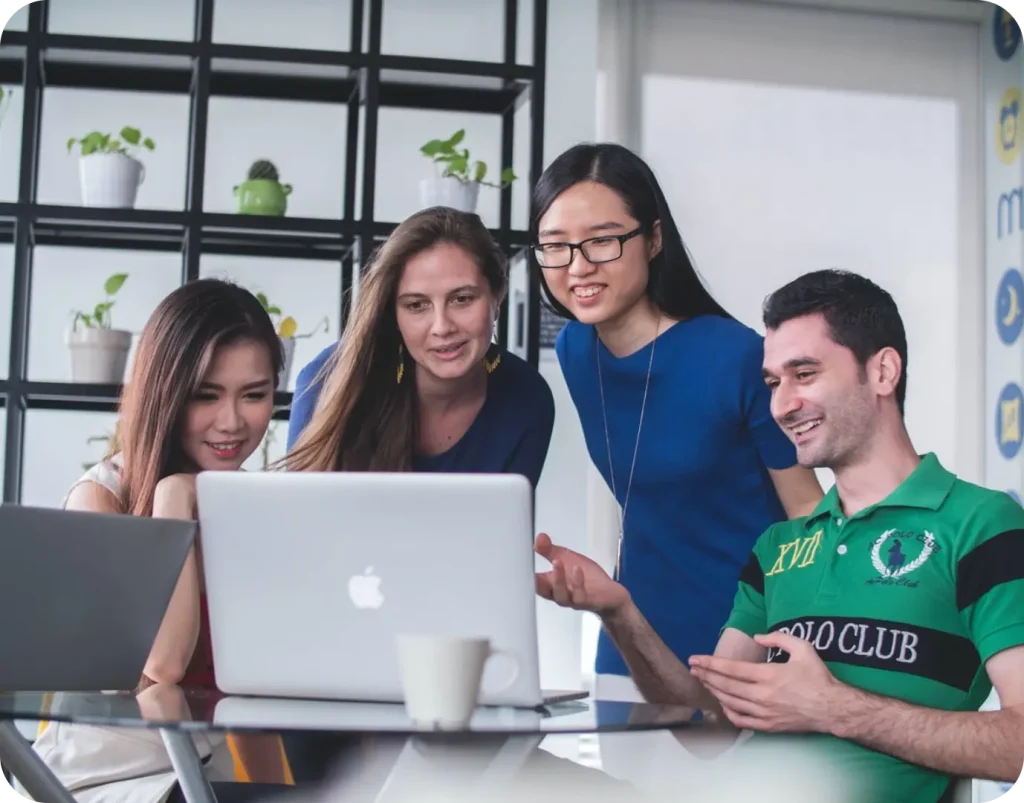 Group looking at a computer for planning